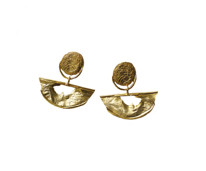 Hits the Horizon Earrings by Alicia Goodwin - Lingua Nigra in 22k gold plated brass on white background