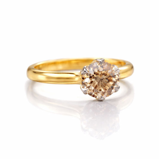 Lotus Solitaire Ring - Diamond, 18k Gold & Platinum