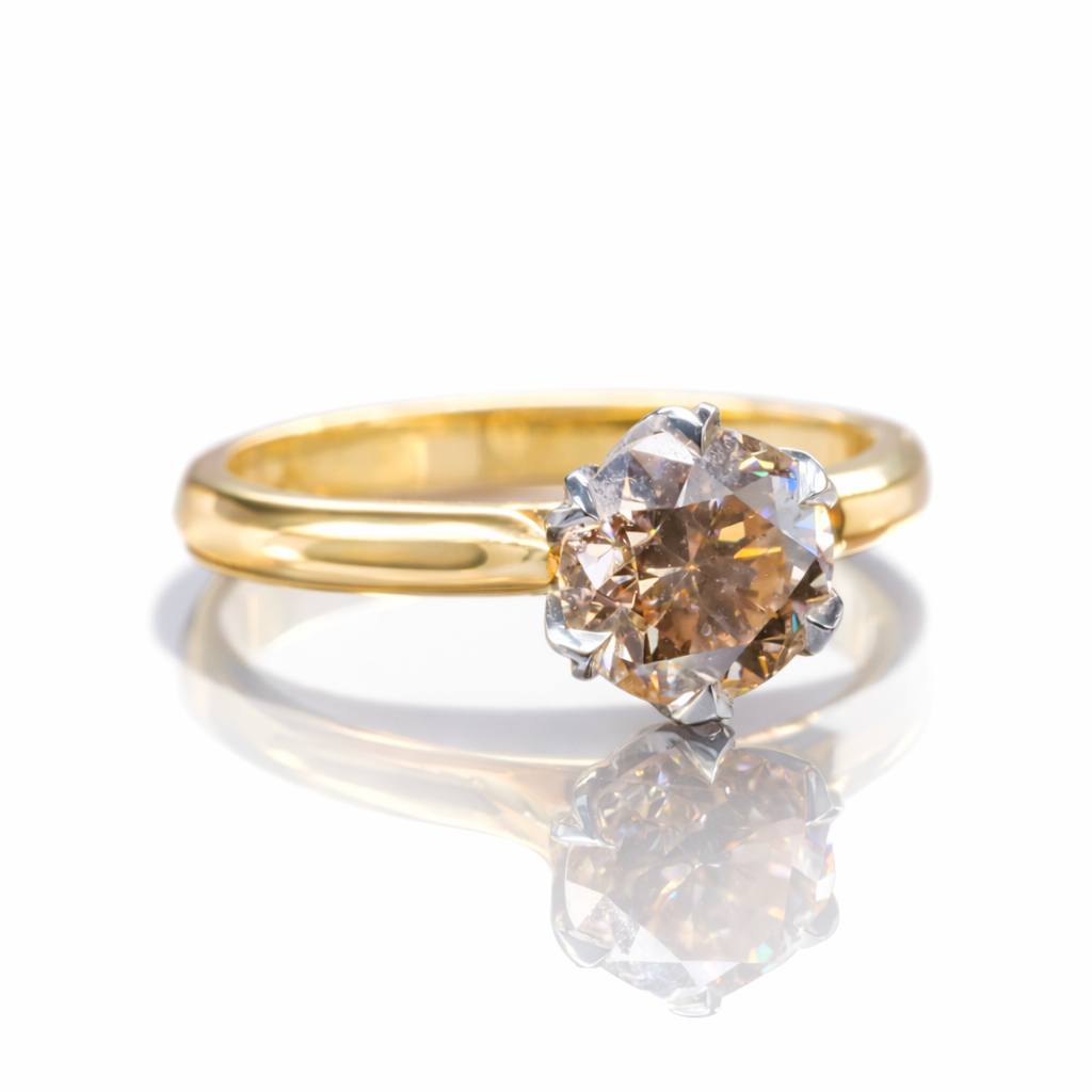 Lotus Solitaire Ring - Diamond, 18k Gold & Platinum