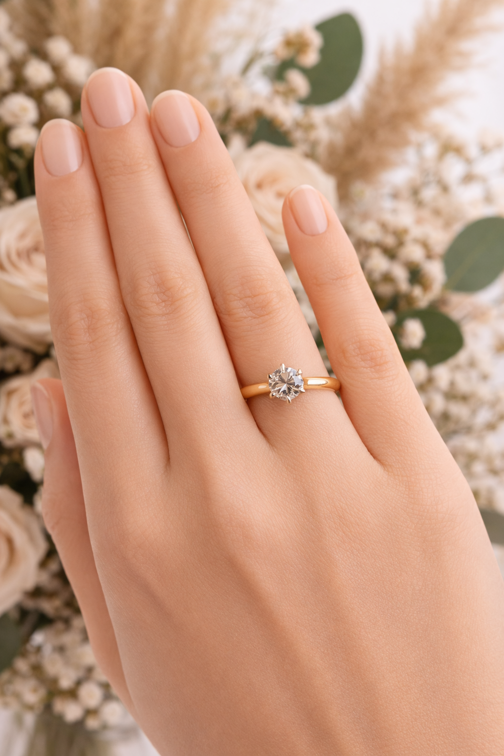 Lotus Solitaire Ring - Diamond, 18k Gold & Platinum