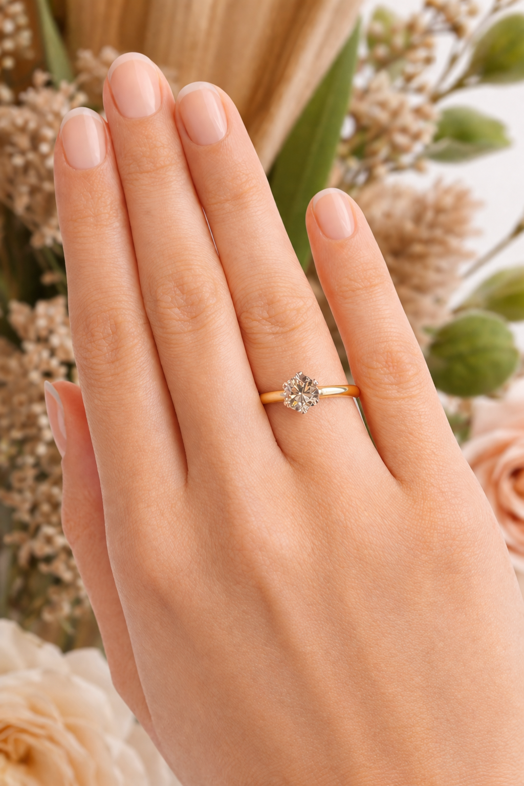 Lotus Solitaire Ring - Diamond, 18k Gold & Platinum