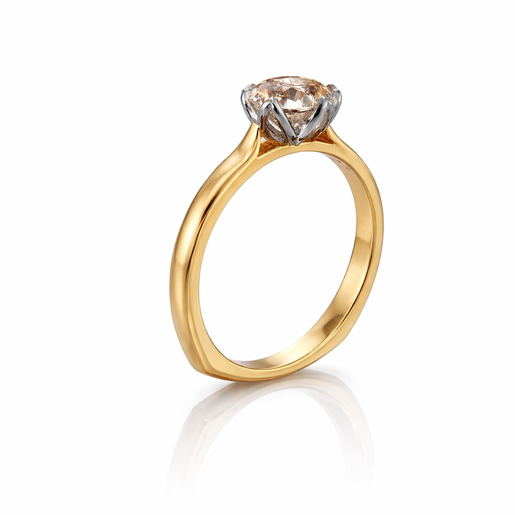 Lotus Solitaire Ring - Diamond, 18k Gold & Platinum