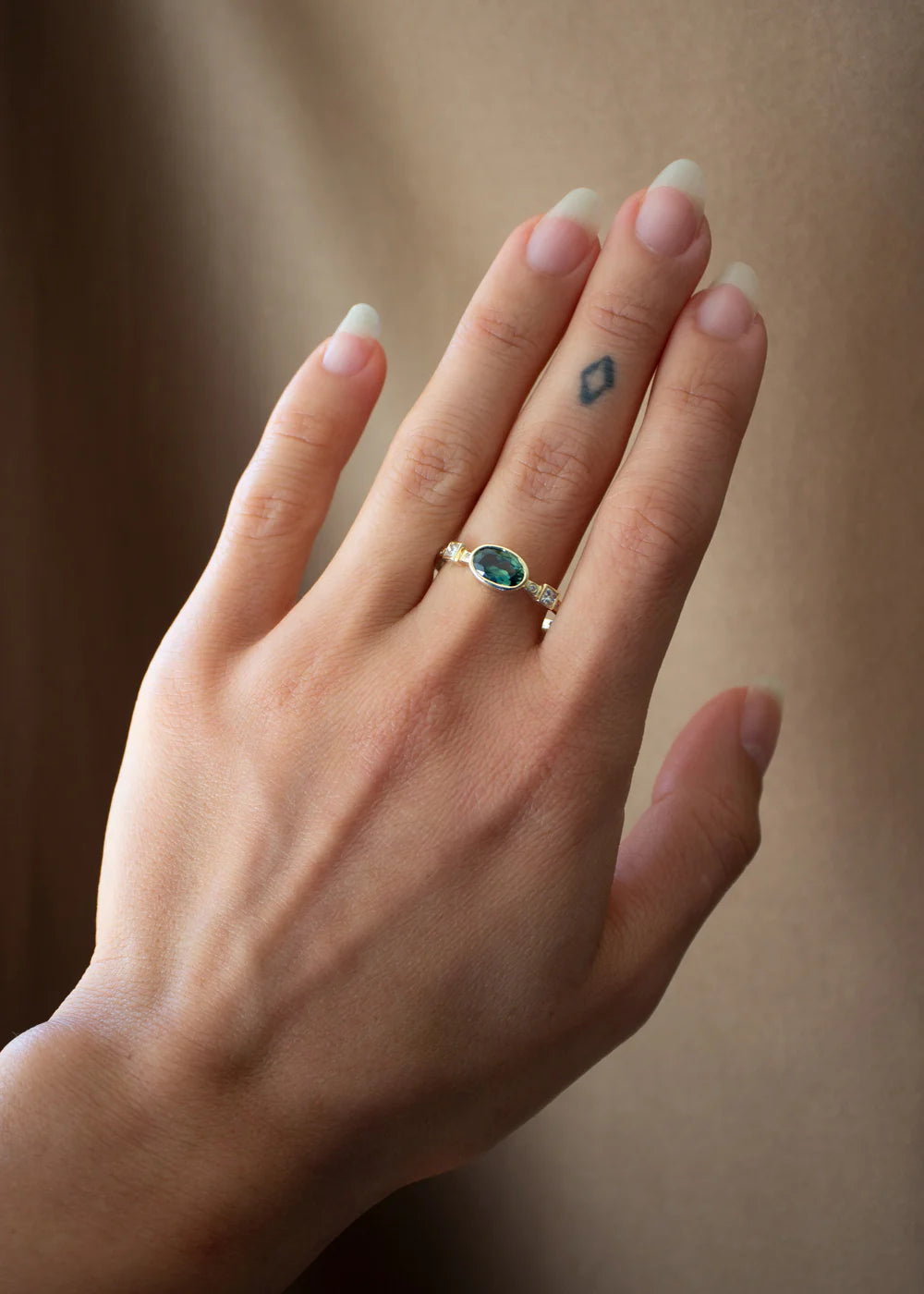 Hikaru Ring No.12 - Oval Green Australian Sapphire