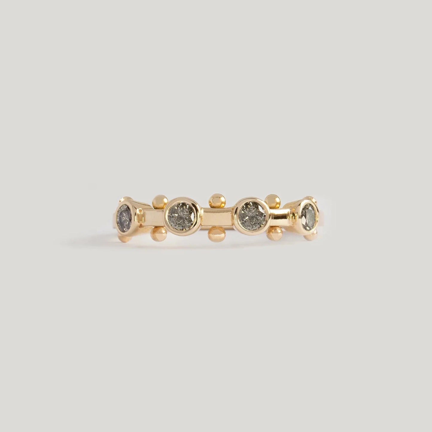 4-Stone Koemi Ring – 14k Yellow Gold with Reclaimed Grey Diamonds