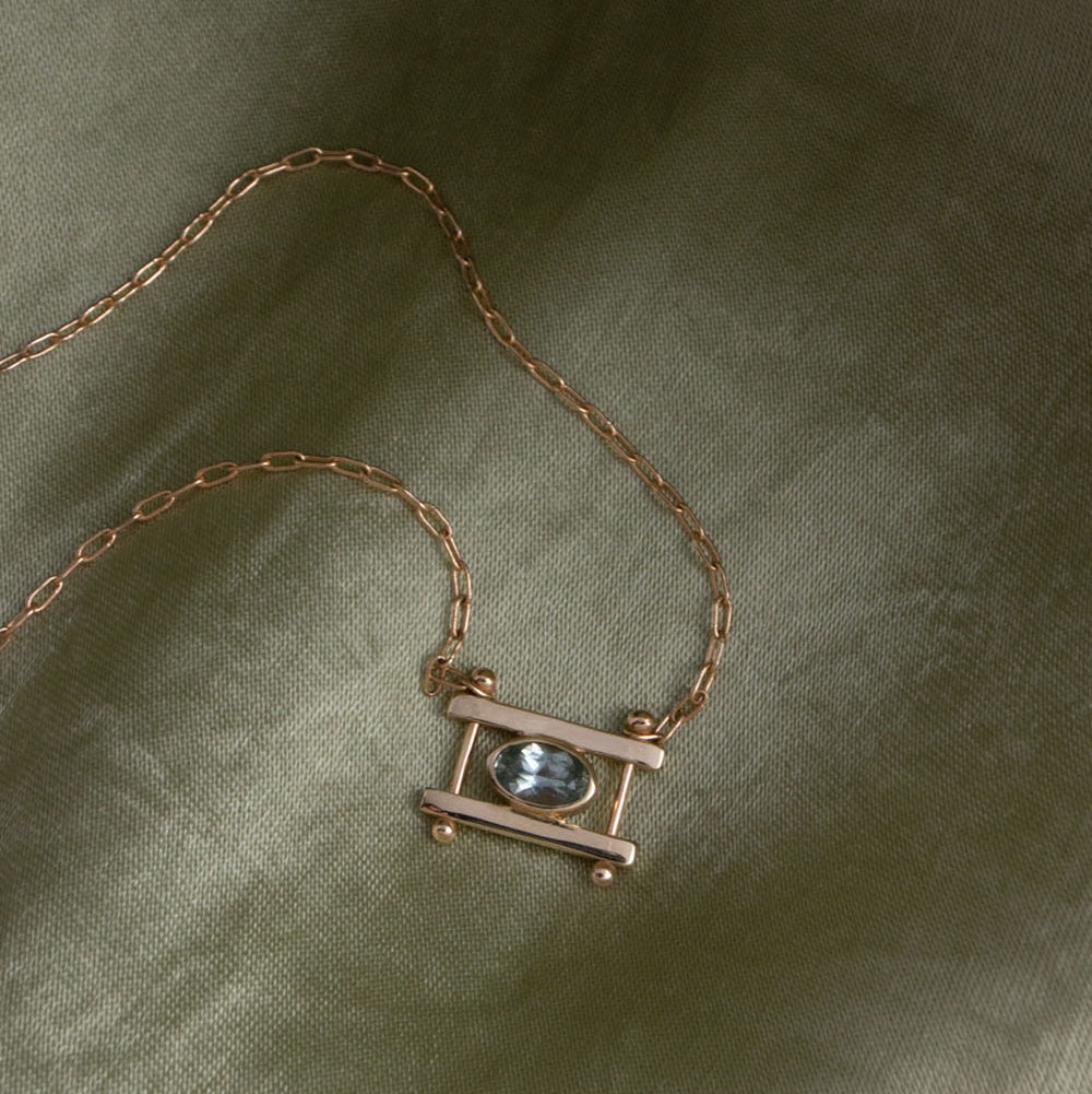 Oval Kiyo Necklace - 14k Gold with Light Blue Montana Sapphire