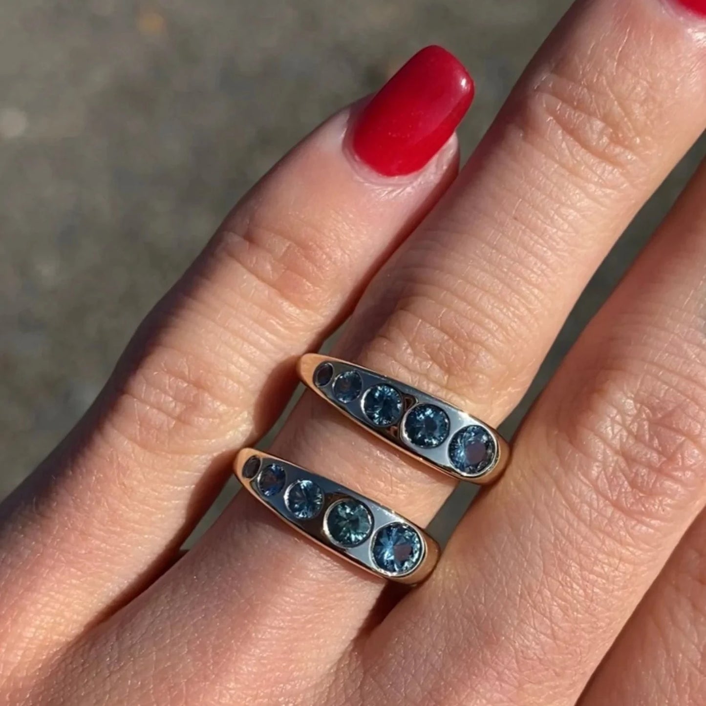 Lila Suprima Ring – 14k Gold & Teal-Blue Montana Sapphires