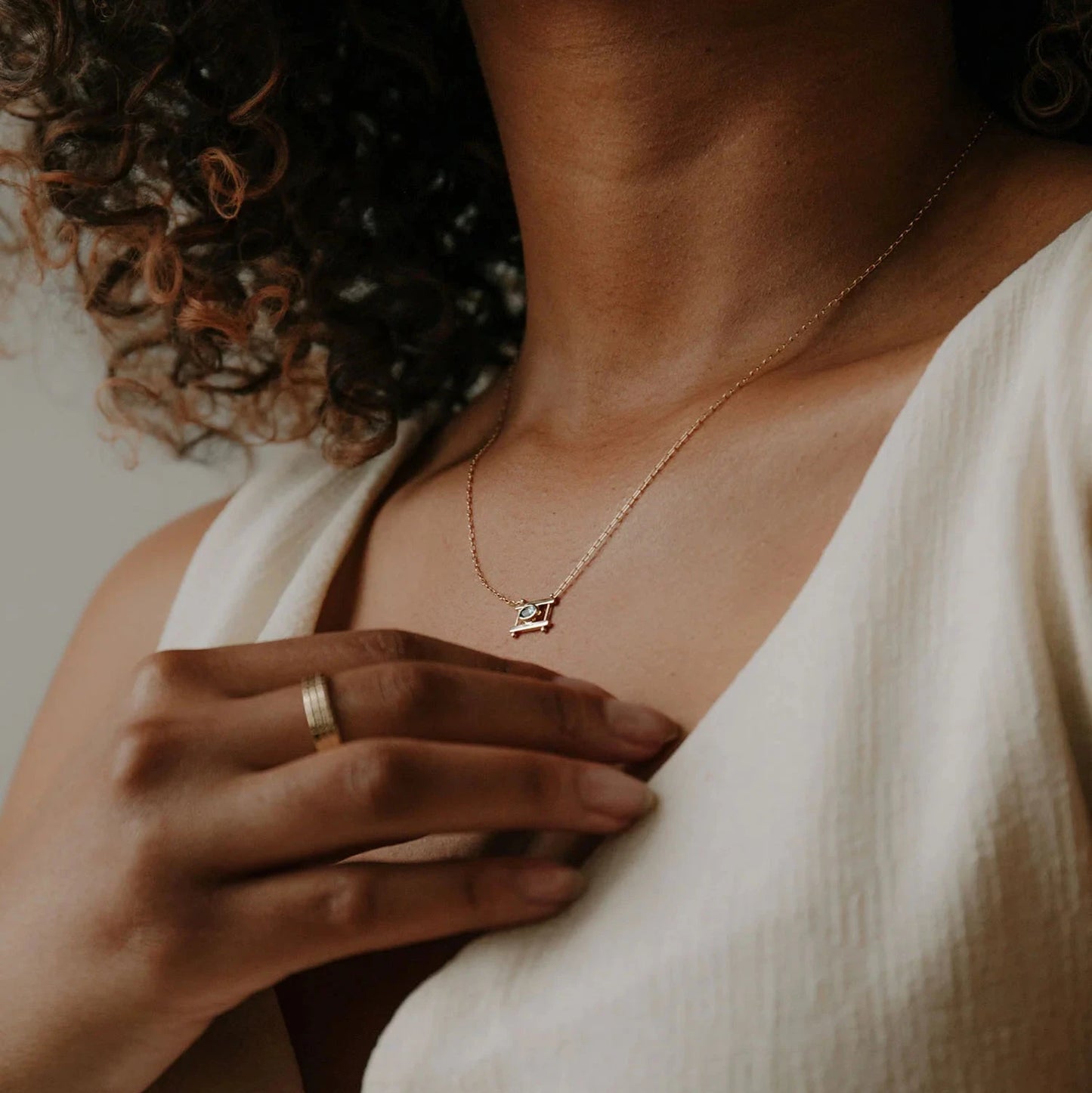 Oval Kiyo Necklace - 14k Gold with Light Blue Montana Sapphire