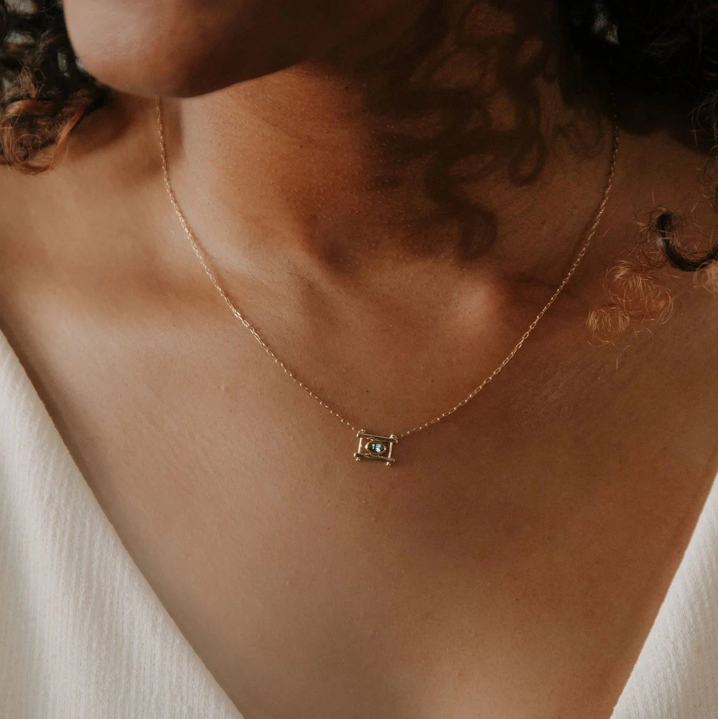 Oval Kiyo Necklace - 14k Gold with Light Blue Montana Sapphire