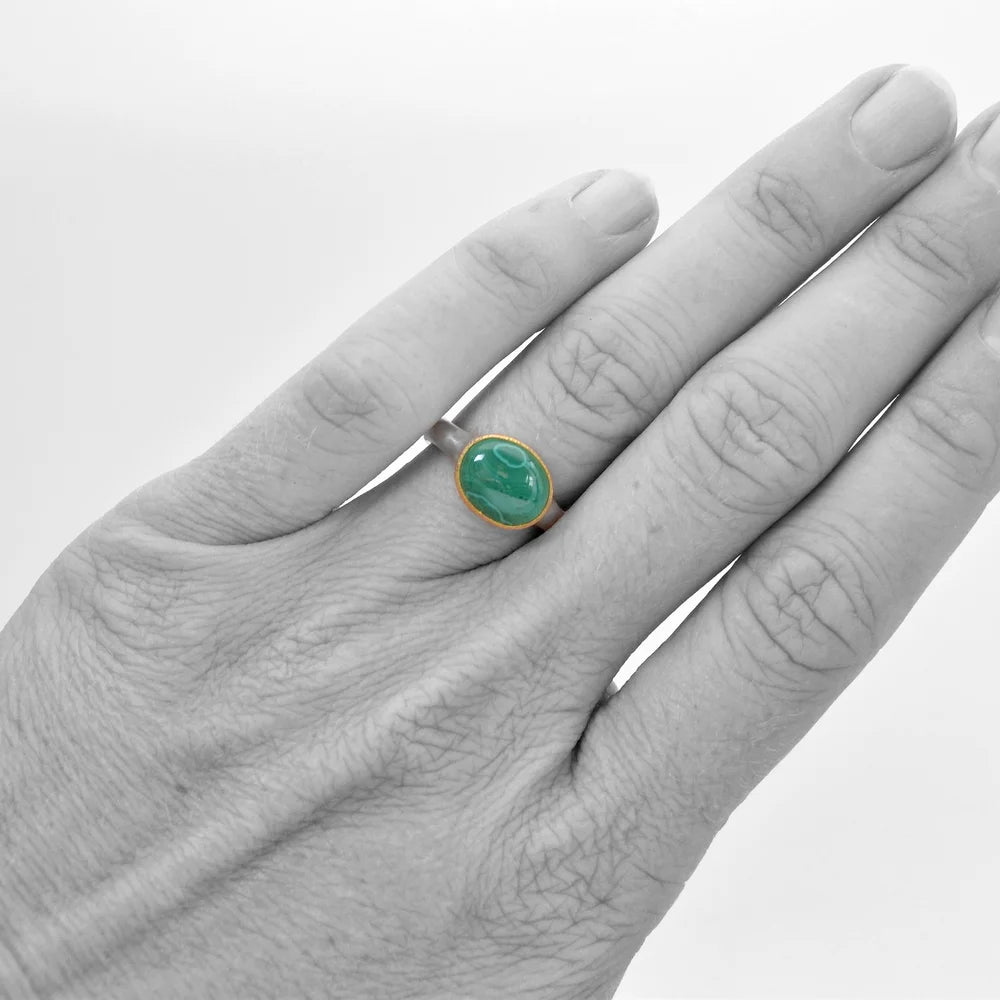 Mini Malachite Shine Ring in Sterling Silver & 22k Gold Bezel