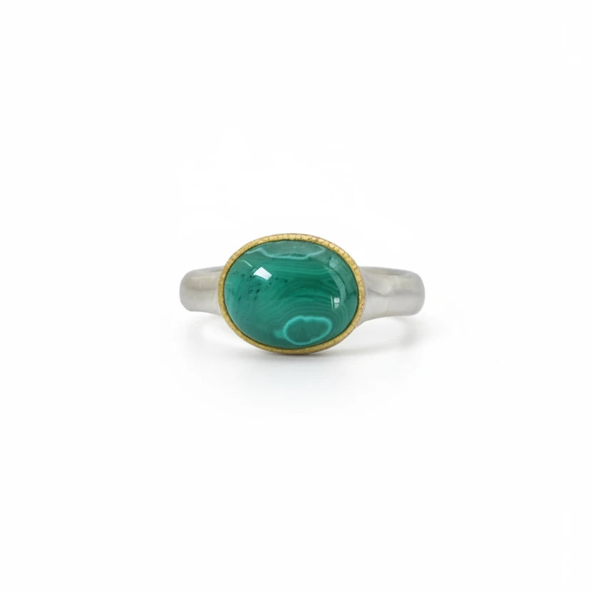 Mini Malachite Shine Ring in Sterling Silver & 22k Gold Bezel
