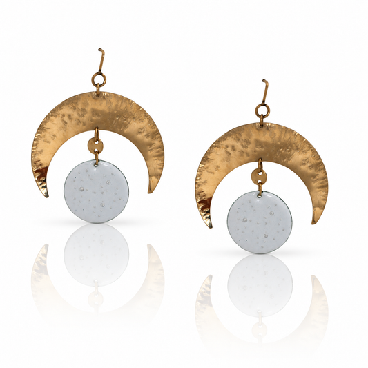 Moissanite Enamel Crescent Earrings