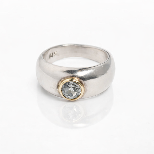 Montana Sapphire Ring - Sterling Silver & 14k Gold