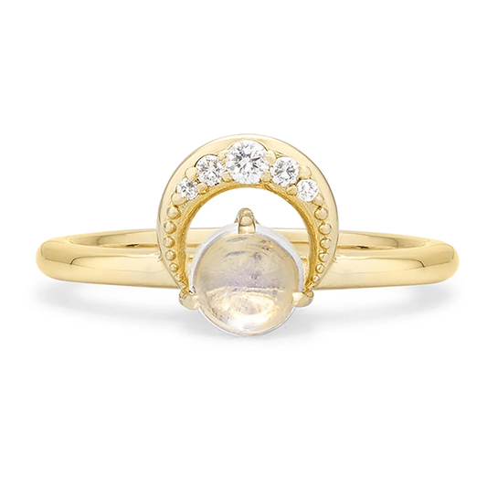 Soul Eclipse Ring - 14k Gold with Moonstone and Diamonds