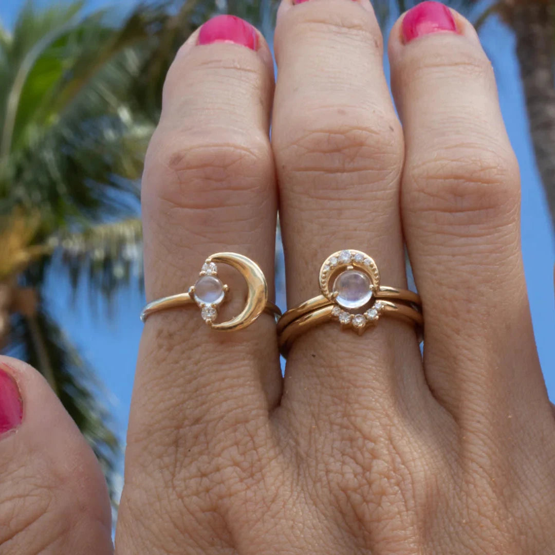 Soul Eclipse Ring - 14k Gold with Moonstone and Diamonds