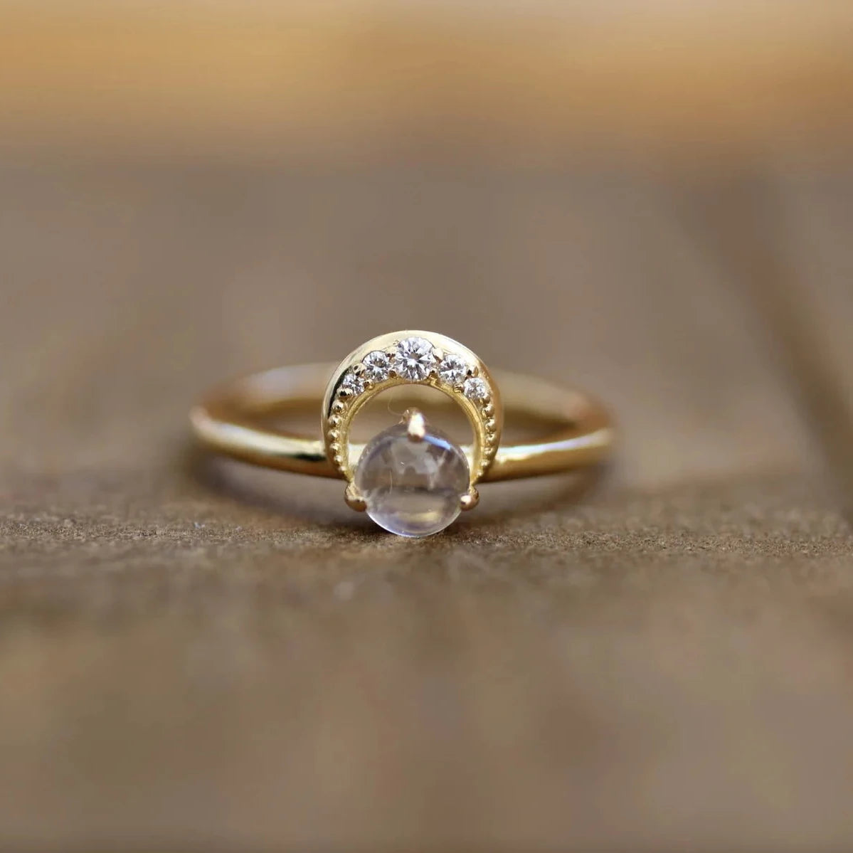 Soul Eclipse Ring - 14k Gold with Moonstone and Diamonds