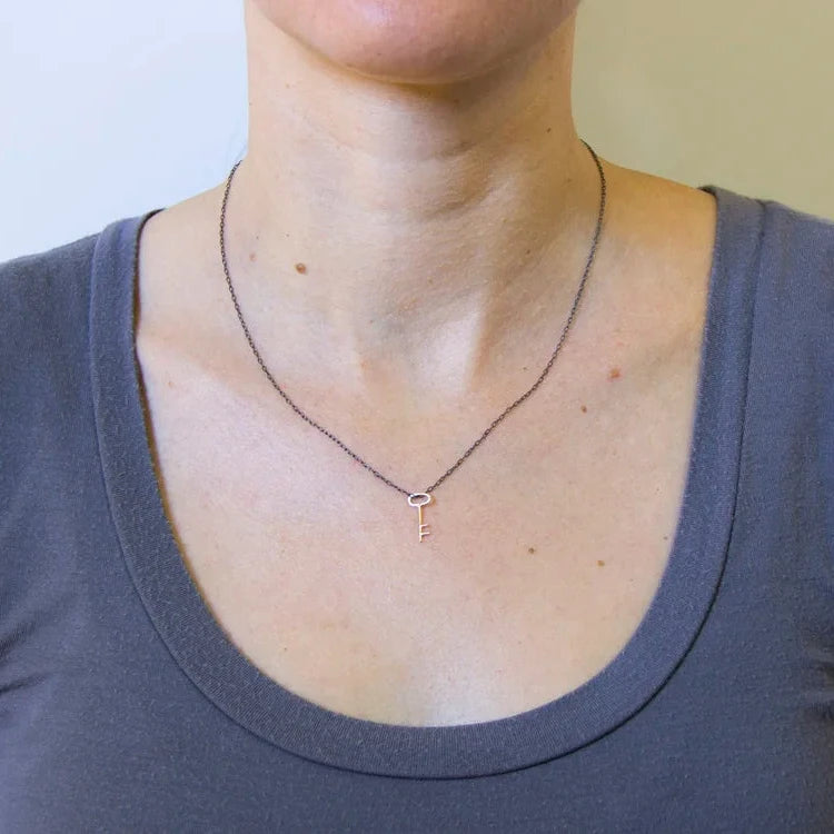 Medium Golden Key Necklace - 14k Gold and Sterling Silver