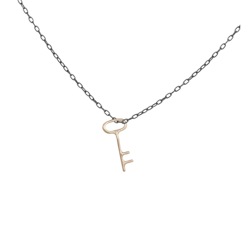 Medium Golden Key Necklace - 14k Gold and Sterling Silver