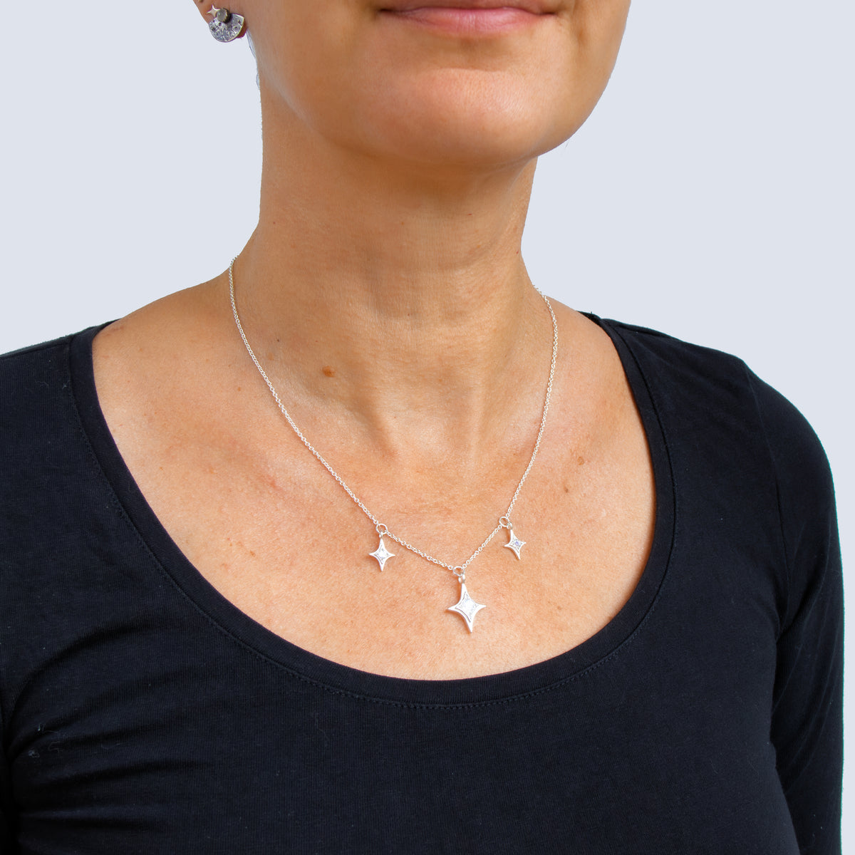 Moonstone Trio Necklace - Sterling Silver