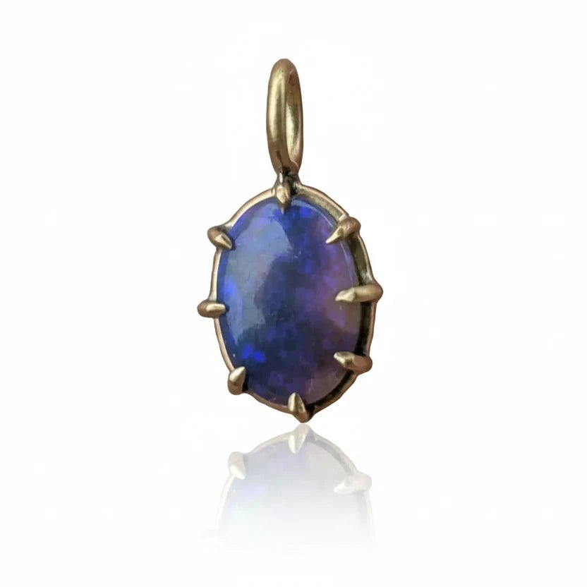Violet Lightning Ridge Opal Basket Pendant - 18k Gold