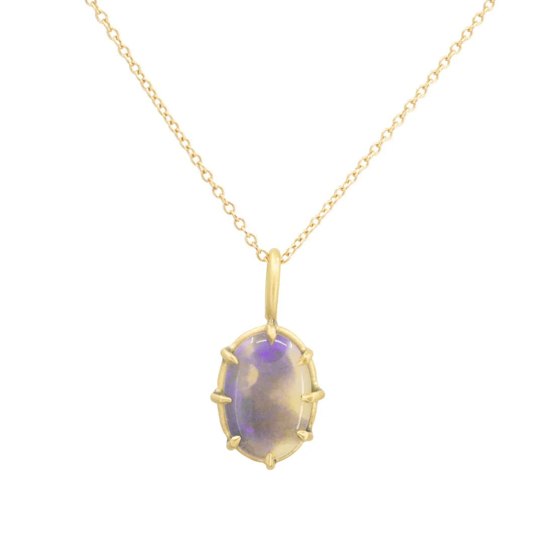 Violet Lightning Ridge Opal Basket Pendant - 18k Gold