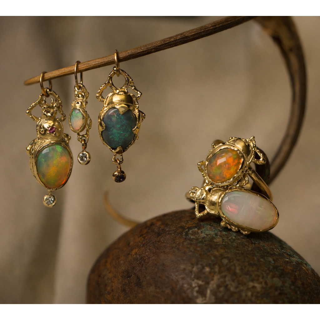 Pinacate Opal Beetle Charm - 14k Gold