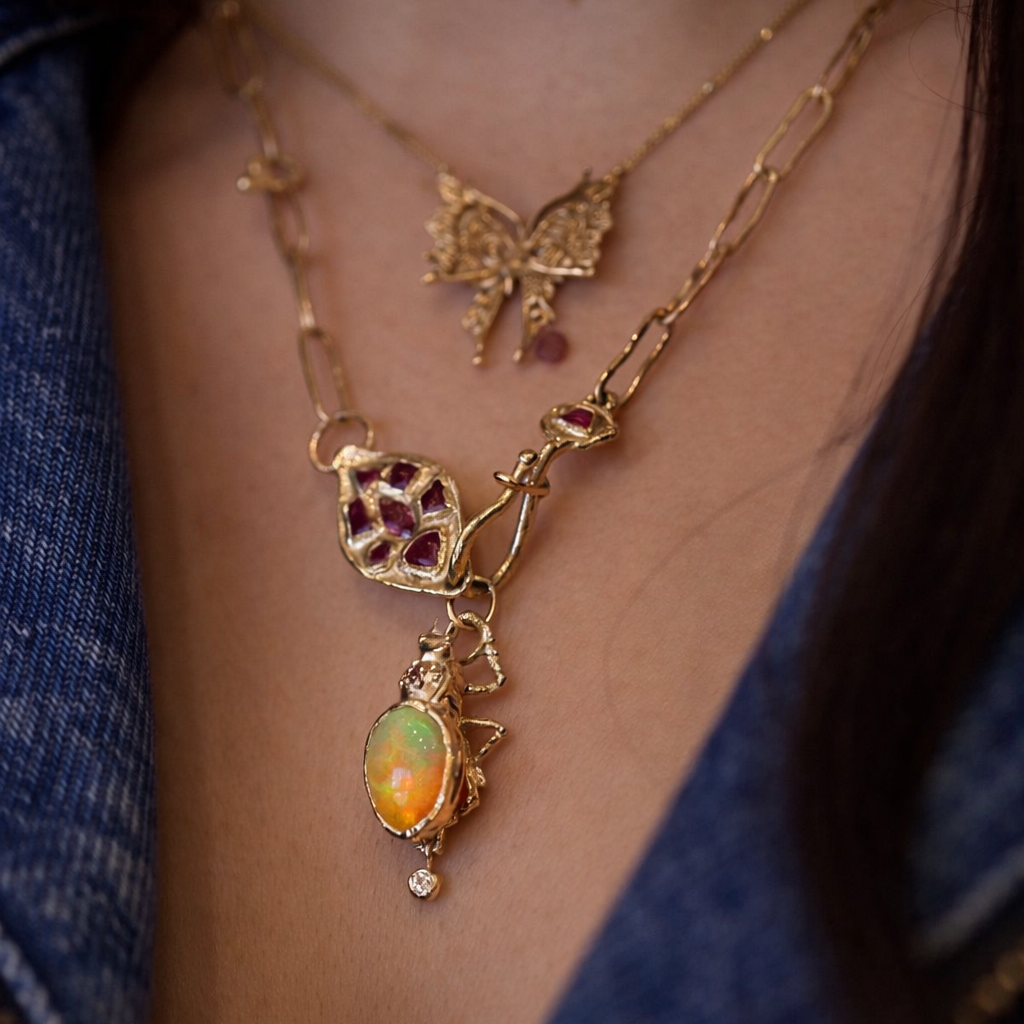 Pinacate Opal Beetle Charm - 14k Gold