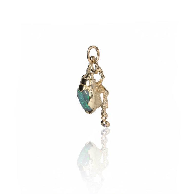 Semi-Black Opal Desert Beetle Charm - 14k Gold
