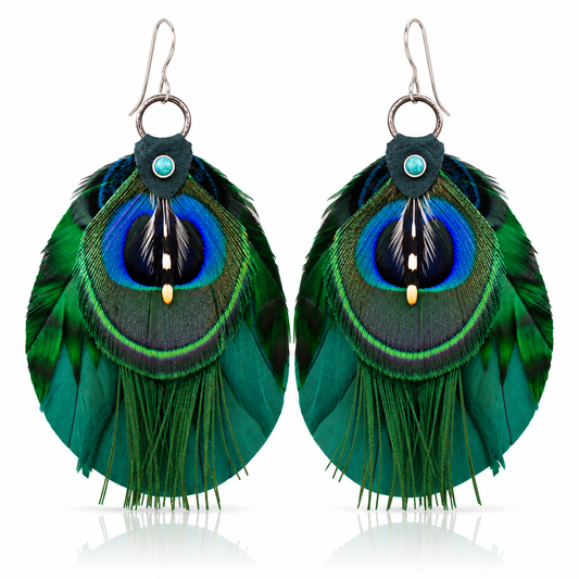 Medallion Peacock Feather Earrings