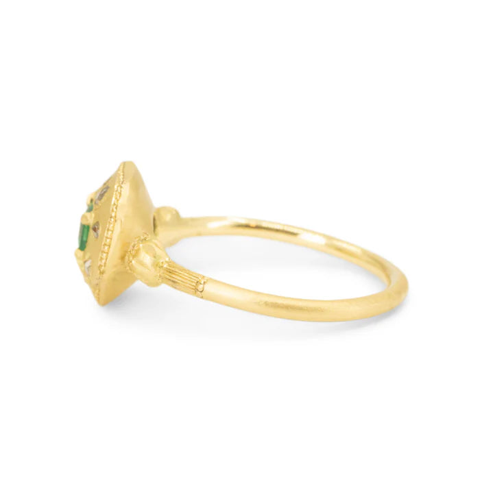 Petite Emerald & Baroque Diamond Relic Ring - 18k Gold