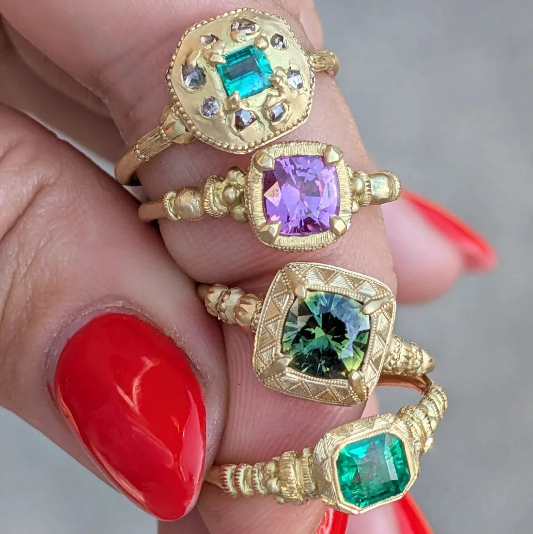 Petite Emerald & Baroque Diamond Relic Ring - 18k Gold