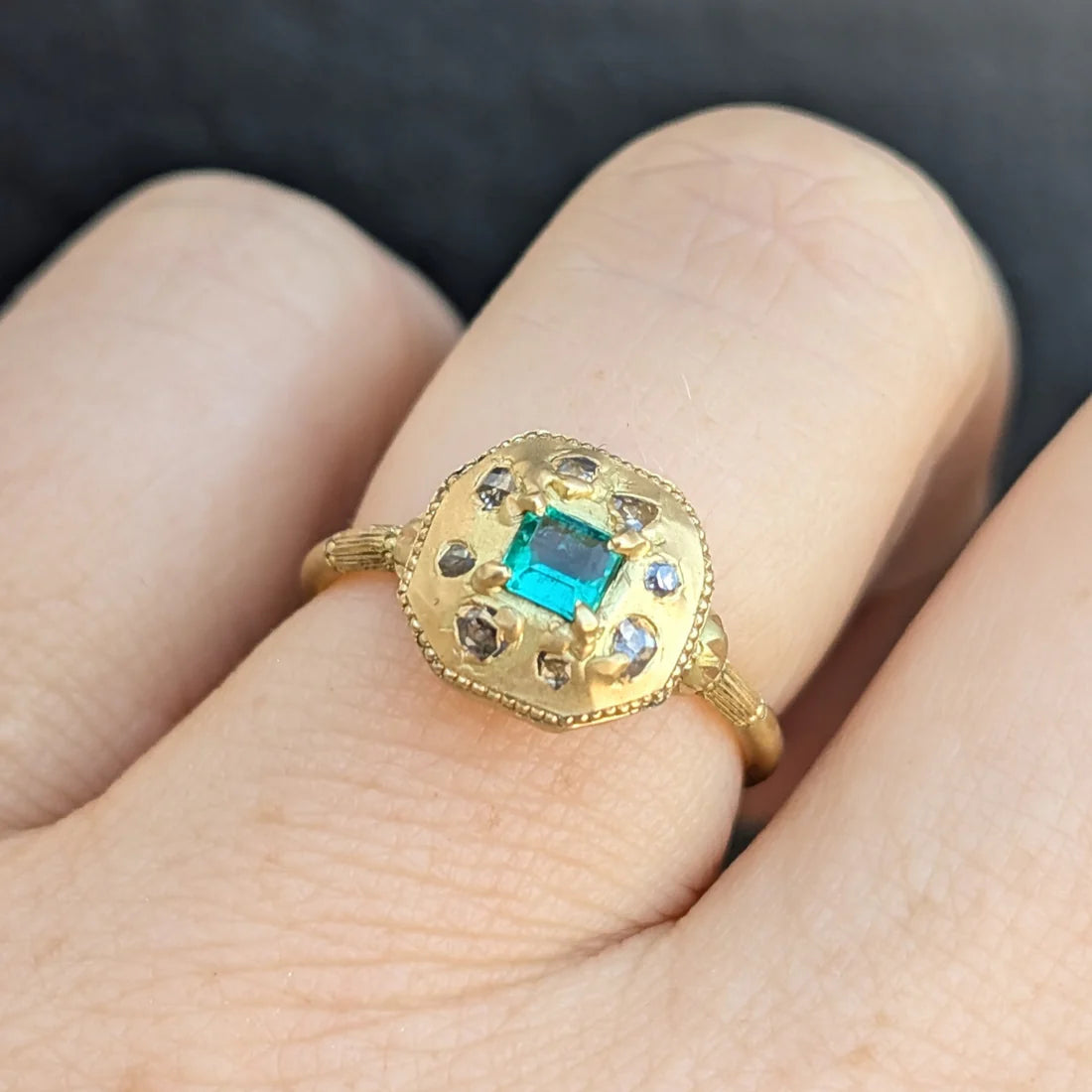 Petite Emerald & Baroque Diamond Relic Ring - 18k Gold