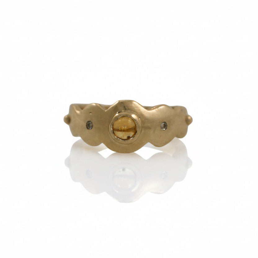 Citrine & Champagne Diamond Scallop Ring - 14k Gold