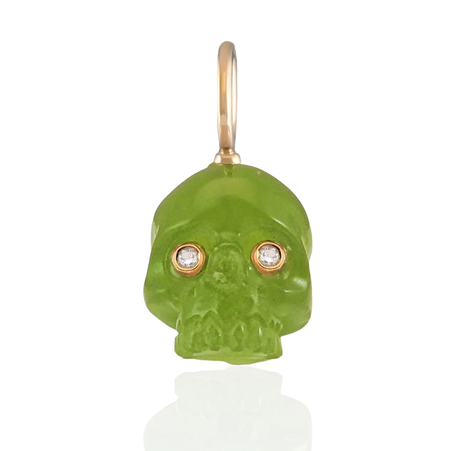 Grass Green Skull Baby – Chalcedony & Diamond 14k Gold Charm