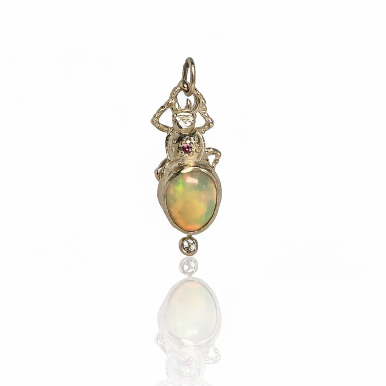 Pinacate Opal Beetle Charm - 14k Gold