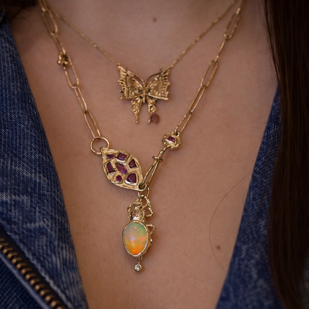 Pinacate Opal Beetle Charm - 14k Gold