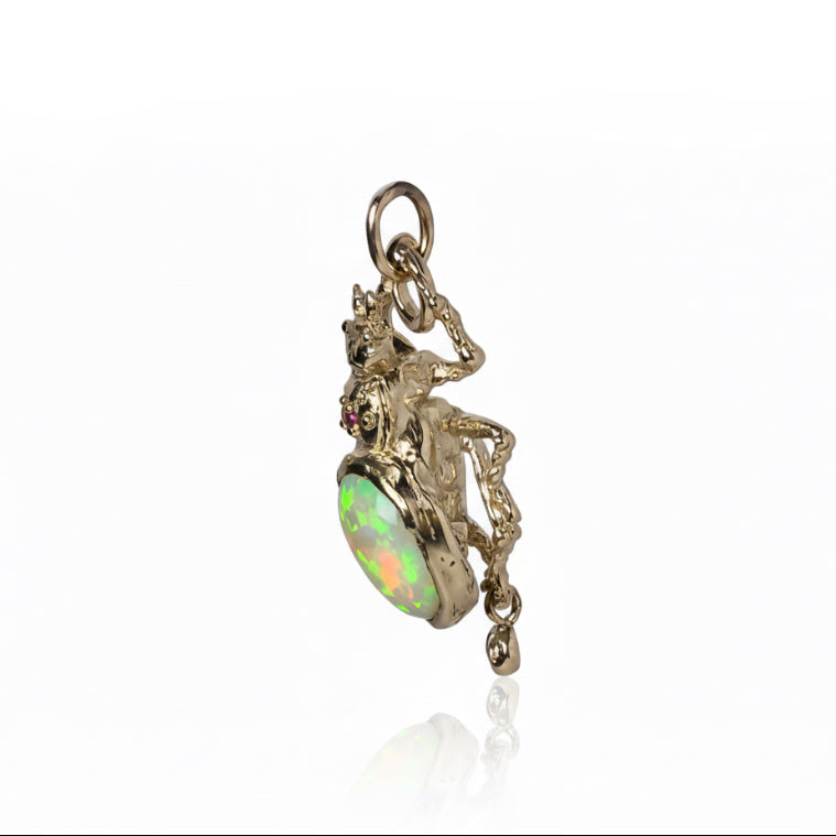 Pinacate Opal Beetle Charm - 14k Gold