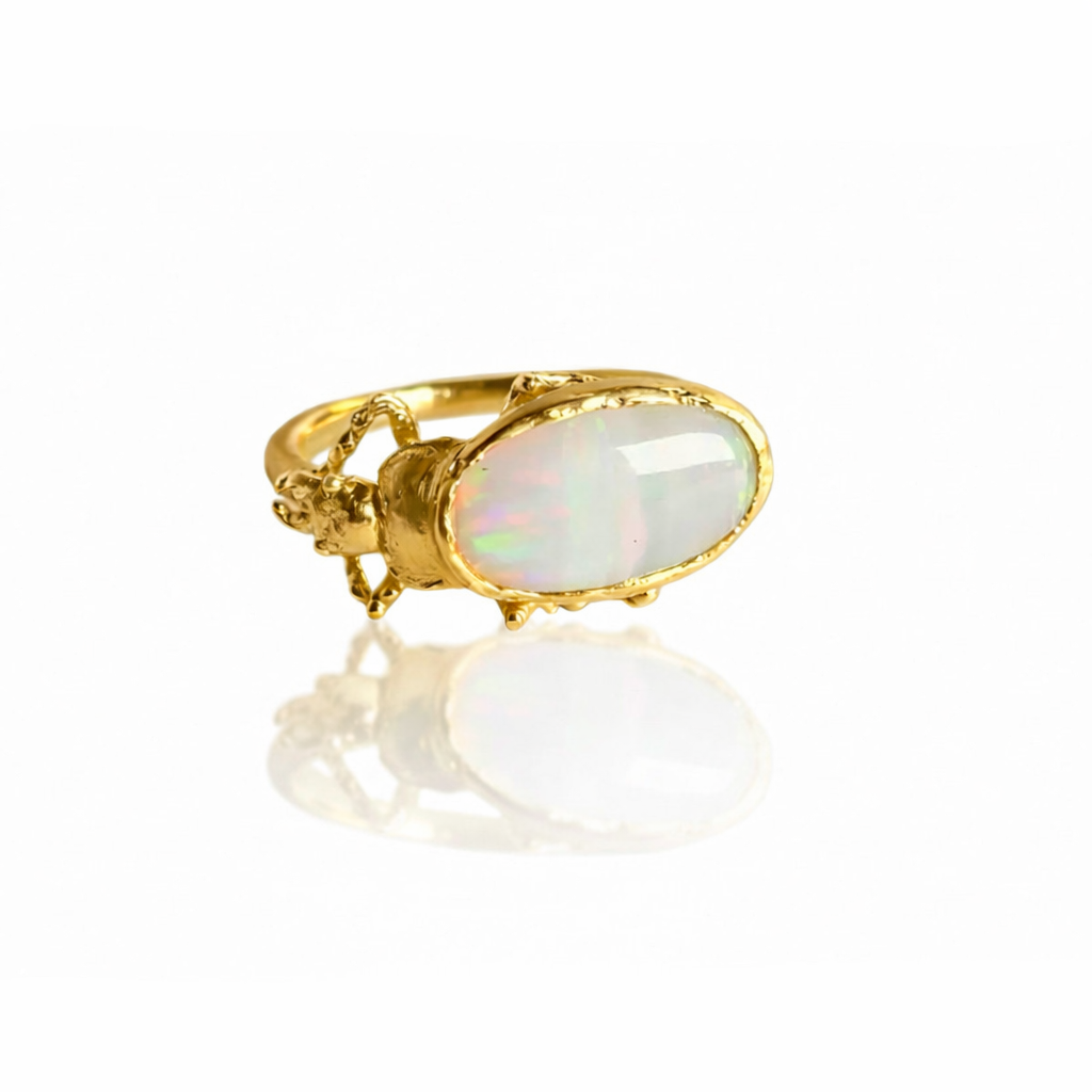 Pinacate Opal Beetle Ring - 14k Gold