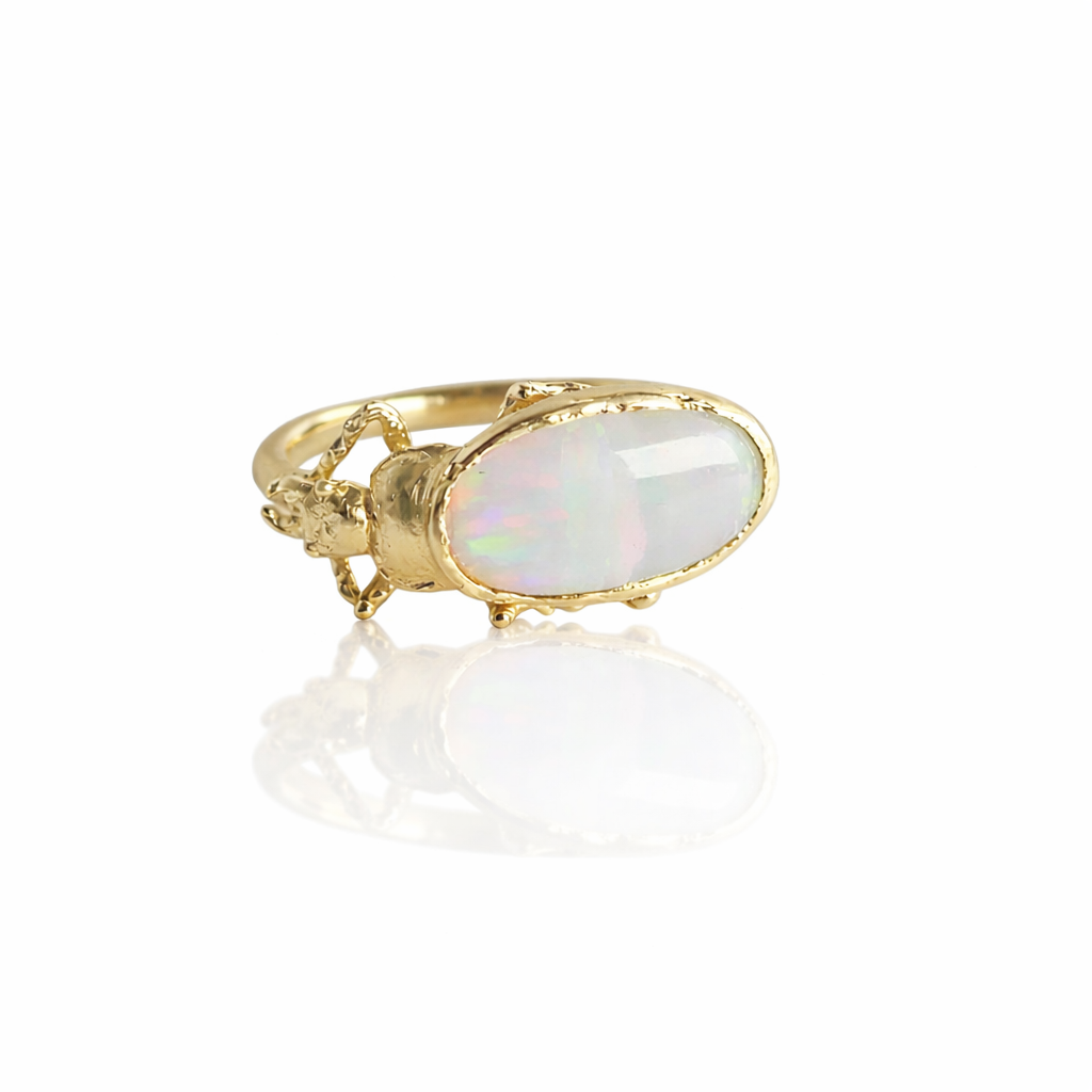 Pinacate Opal Beetle Ring - 14k Gold