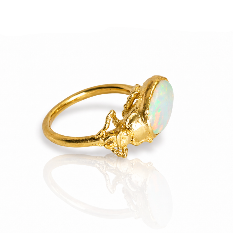 Pinacate Opal Beetle Ring - 14k Gold