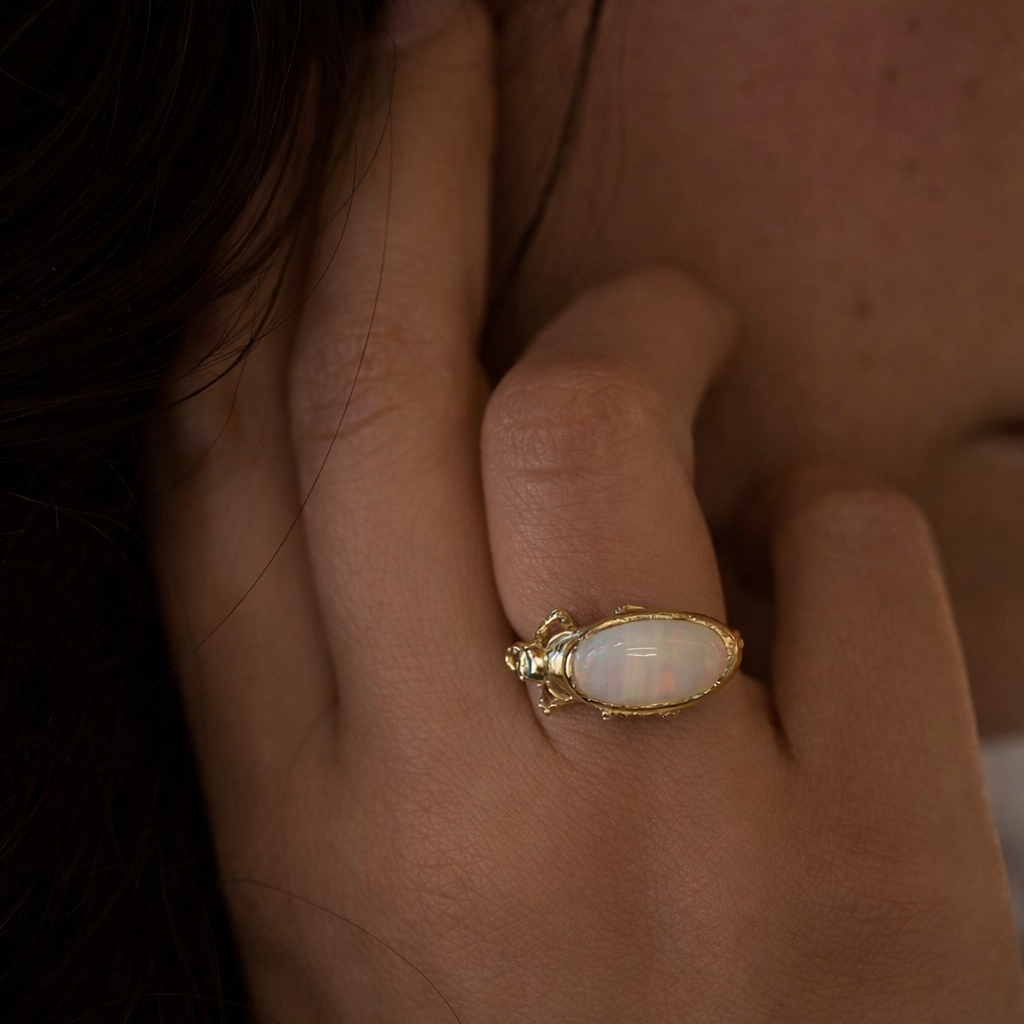 Pinacate Opal Beetle Ring - 14k Gold