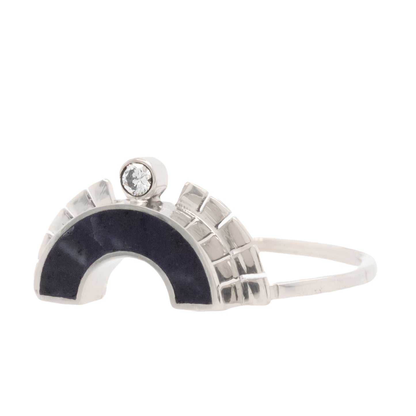 Small Arch Rising Sol Ring Crown – 14k White Gold with Burrow Creek Jasper & Diamond