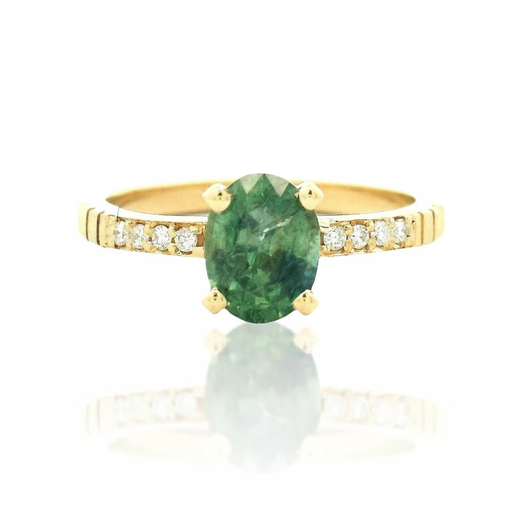 The Föhre Set - 14k Gold & Montana Sapphire Wedding Set