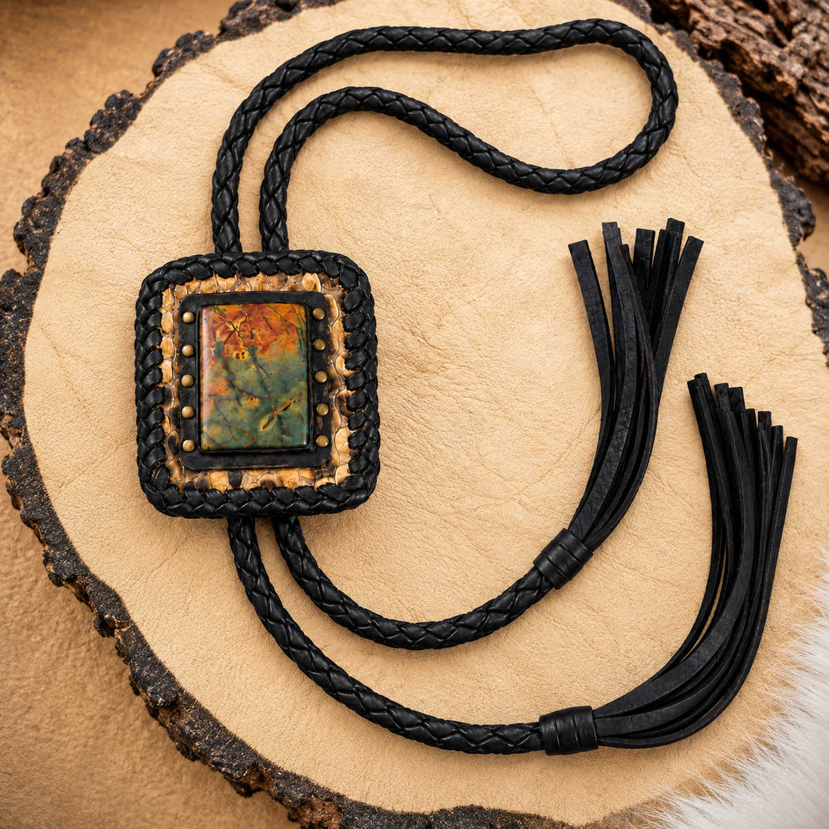 Red Creek Jasper Leather Bolo Tie