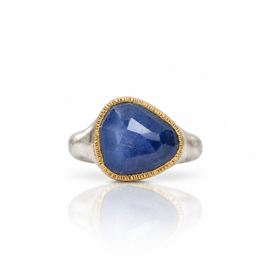 Rose Cut Sapphire Shine Ring - Sterling Silver & 22k Gold