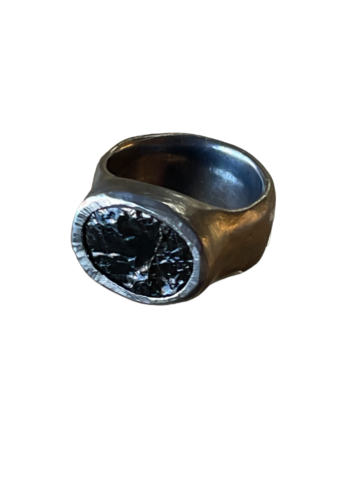 Rough black tourmaline wide band ever ring