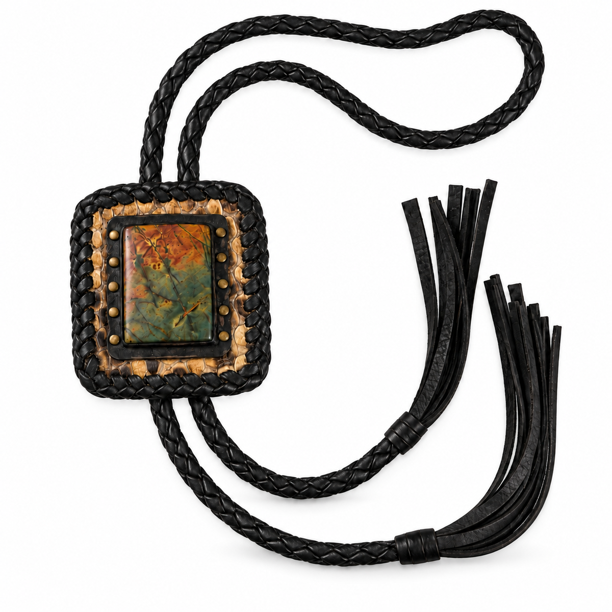 Red Creek Jasper Leather Bolo Tie