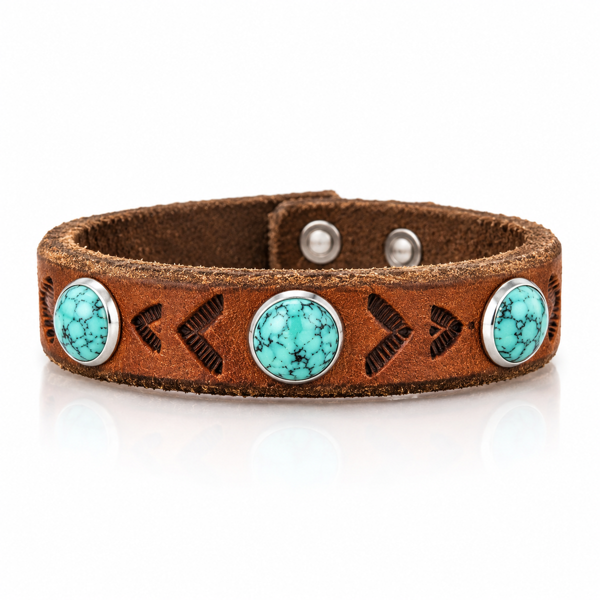 Turquoise Studded Leather Rein Cuff