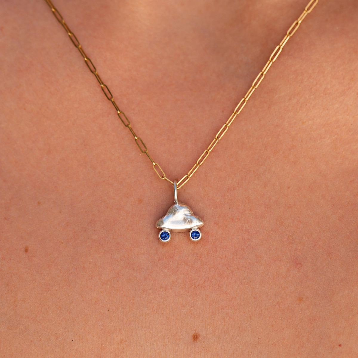 UFO Charm - Sterling Silver & Blue Sapphire
