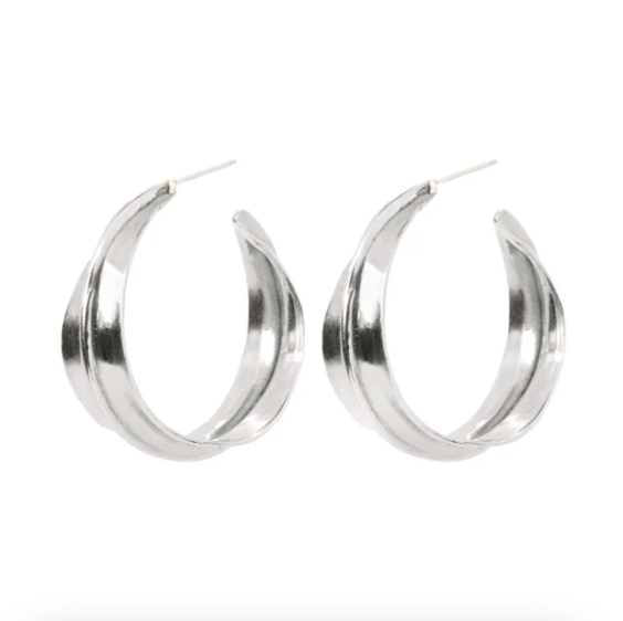 Silver Medium Sahara Ridge Hoop Earrings