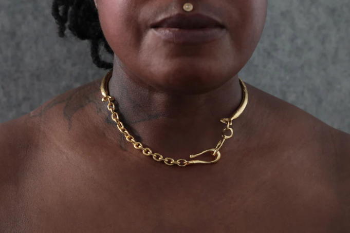 Hand Etched Gold Plated Chain Choker Necklace
